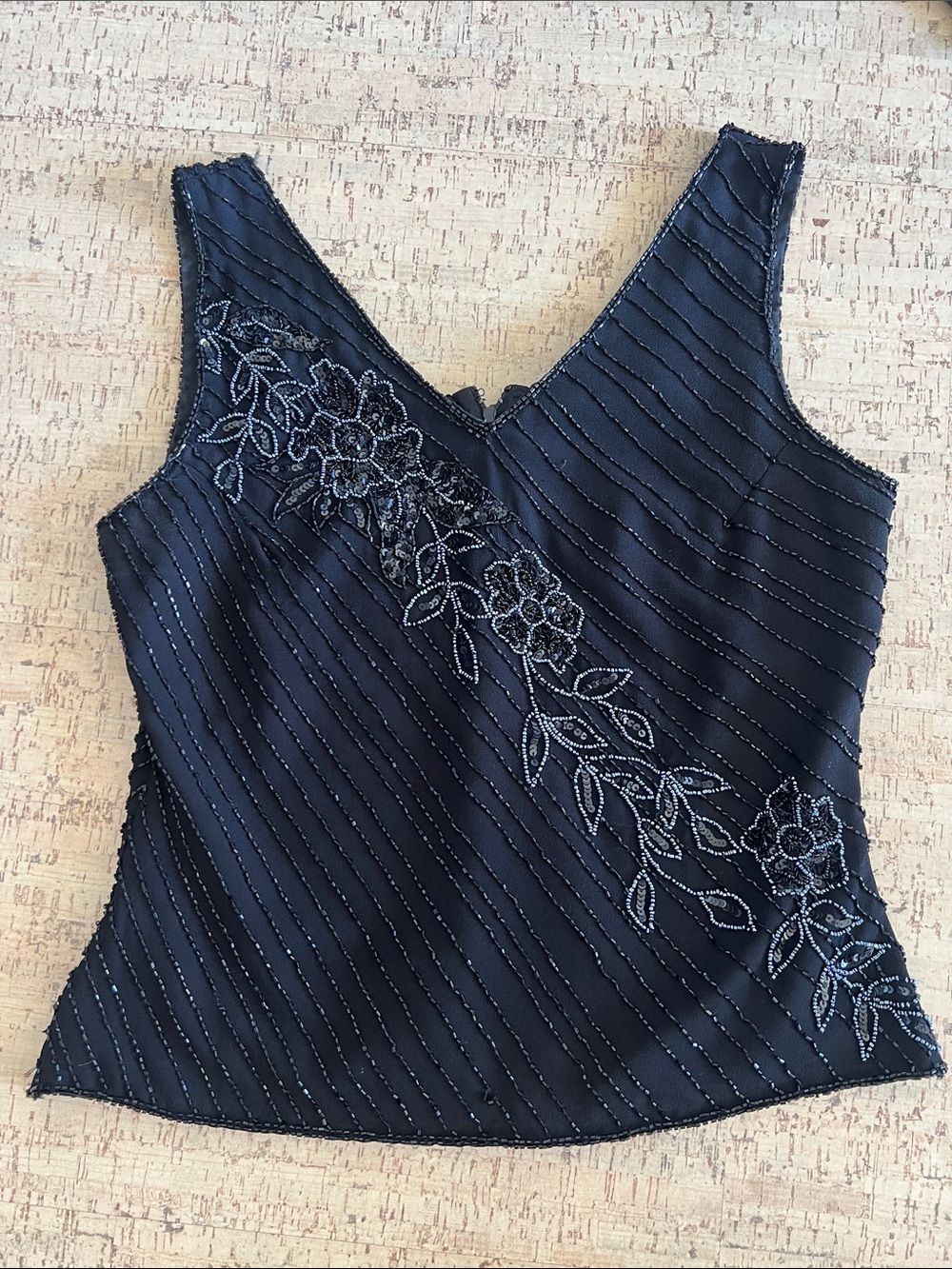 Y2K New York Beaded Floral Sleeveless Evening Top Size Medium